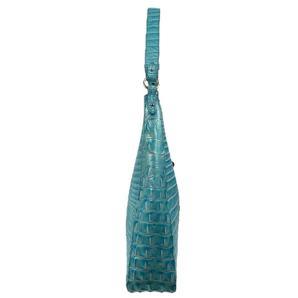 Brahmin Tabitha Melbourne Leather Shoulder Bag Aqua Blue Croc Embossed - Picture 3 of 12